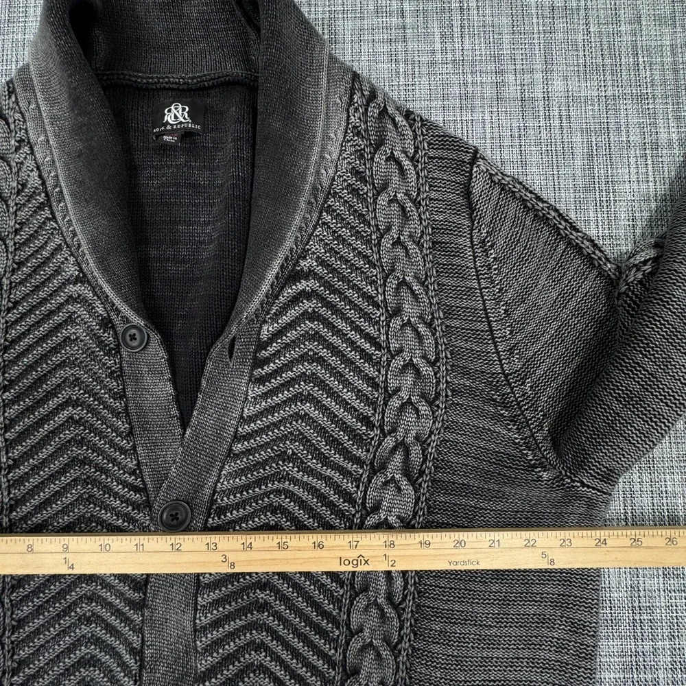 Rock & Republic Cardigan Mens XXL Gray Cotton Cable Knit Shawl Collar Pockets